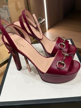 Gucci Horsebit Platform Sandals Heels Raspberry Sorbet Size 38